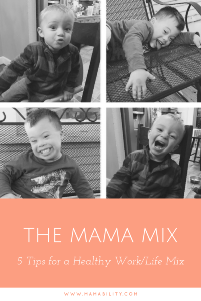 A Pinterest graphic with the title of the blog - The Mama Mix and pictures of Everett and Liam acting silly.