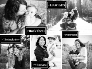 One of the graphics I used in my TEDx talk. It's filled with photos of Rockin' moms and their kids with DS, and the hashtags we use to advocate on social media