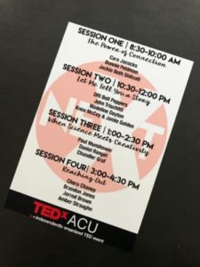 A pic of the TEDxACU program, and the speaker lineup!