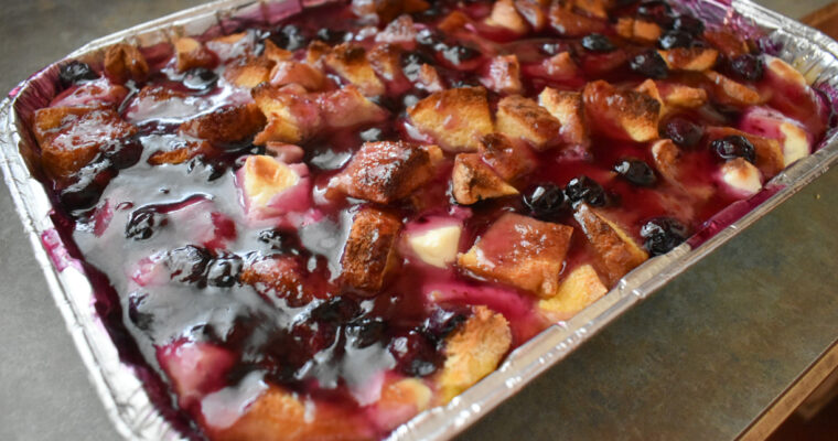 Overnight Blueberry Cream Cheese French Toast Casserole for Christmas Brunch!