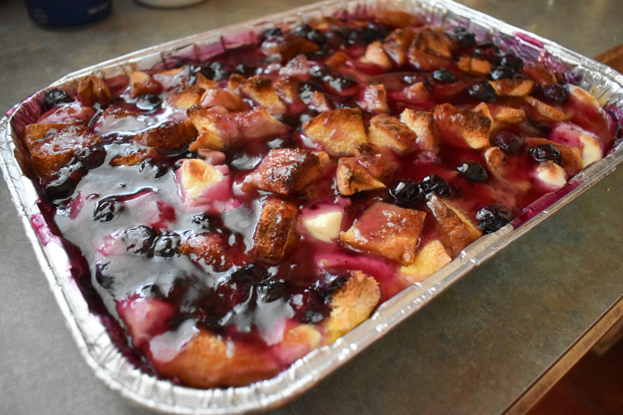 Overnight Blueberry Cream Cheese French Toast Casserole for Christmas Brunch!