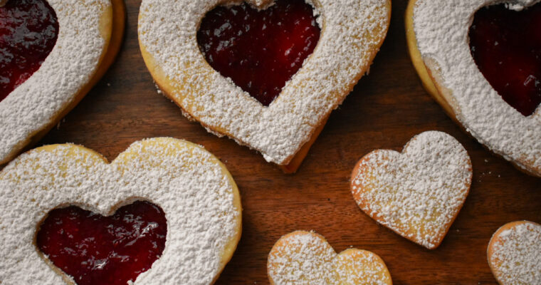 Heart-Shaped Raspberry Shortbread Cookies for Valentine’s Day